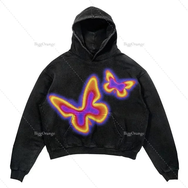 Maxct Y2k Punk Wind Skull Printed Cotton Hoodies Sweatshirt Couples Hip-hop Retro Street Loose Oversized Hoodies Harajuku Gothic Top