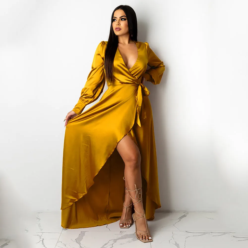 Satin High Low Flowy Maxi Dress Maxct
