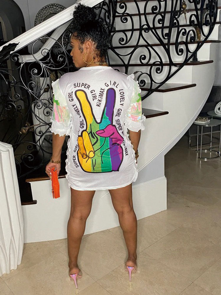 Sequin Colorful Letter Print Dress Maxct