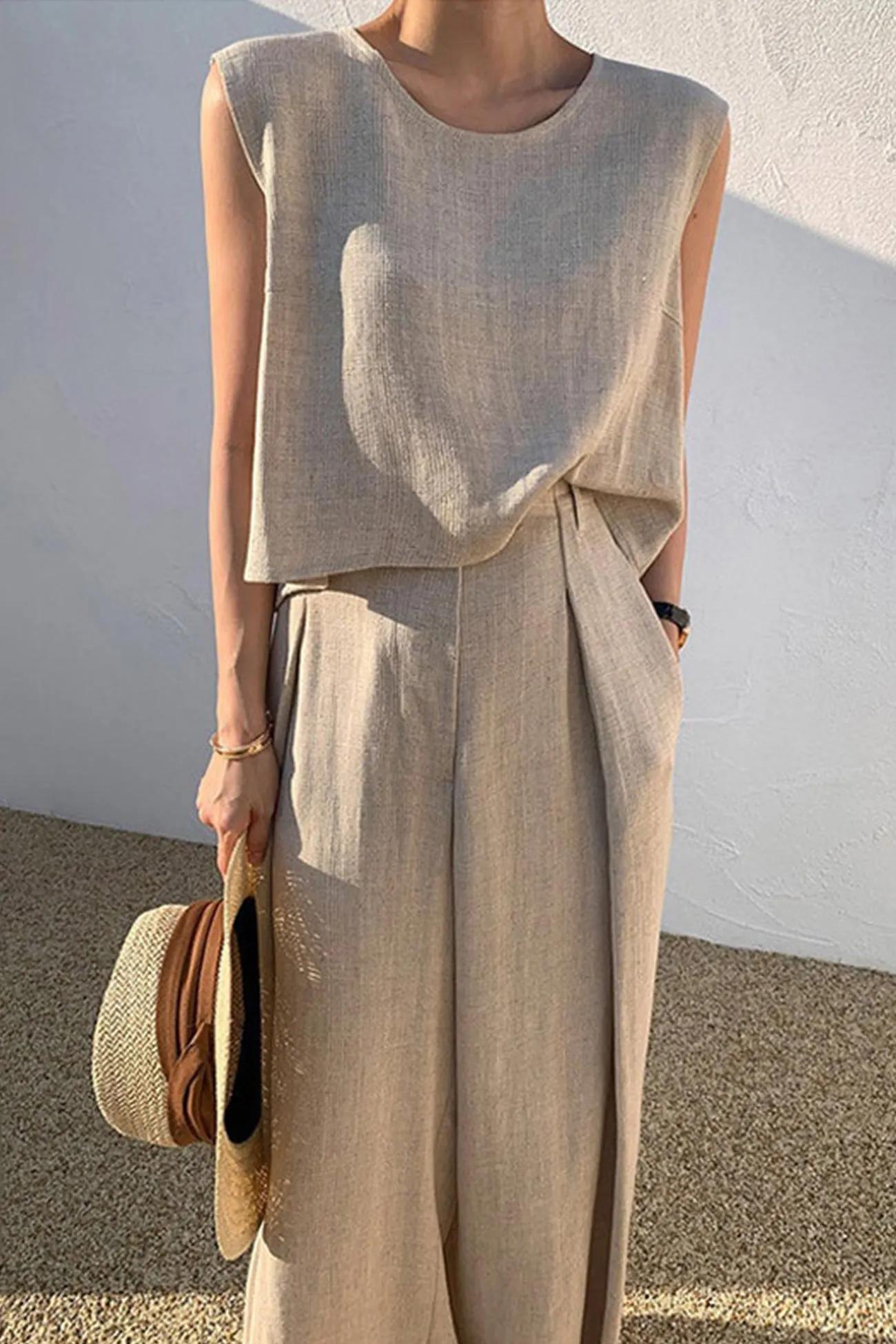 Maxct Cotton Solid Tank Pants Suits