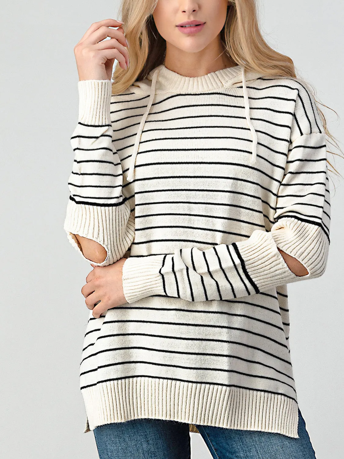 Maxct &Shiny Striped Cutout Slit Sweater