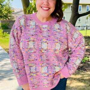 Maxct &Adorable Pink Multicolor Popcorn Knit Sweater
