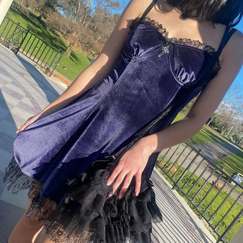Maxct cybergoth dress to impress Lolita Dark Girl Gothic Style Lace Low-Cut Strap Sexy Dress