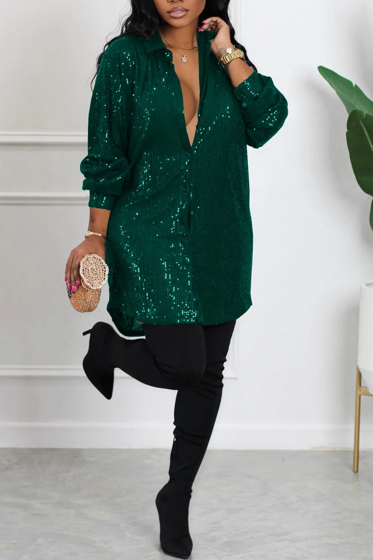 Maxct Sequins Solid Shirt Dress