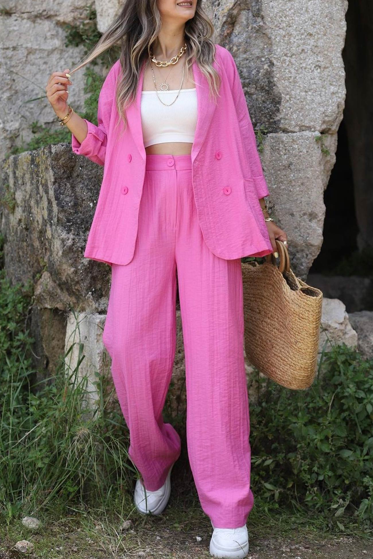 Maxct Lapel Double-breasted Blazer Long Pants Suits