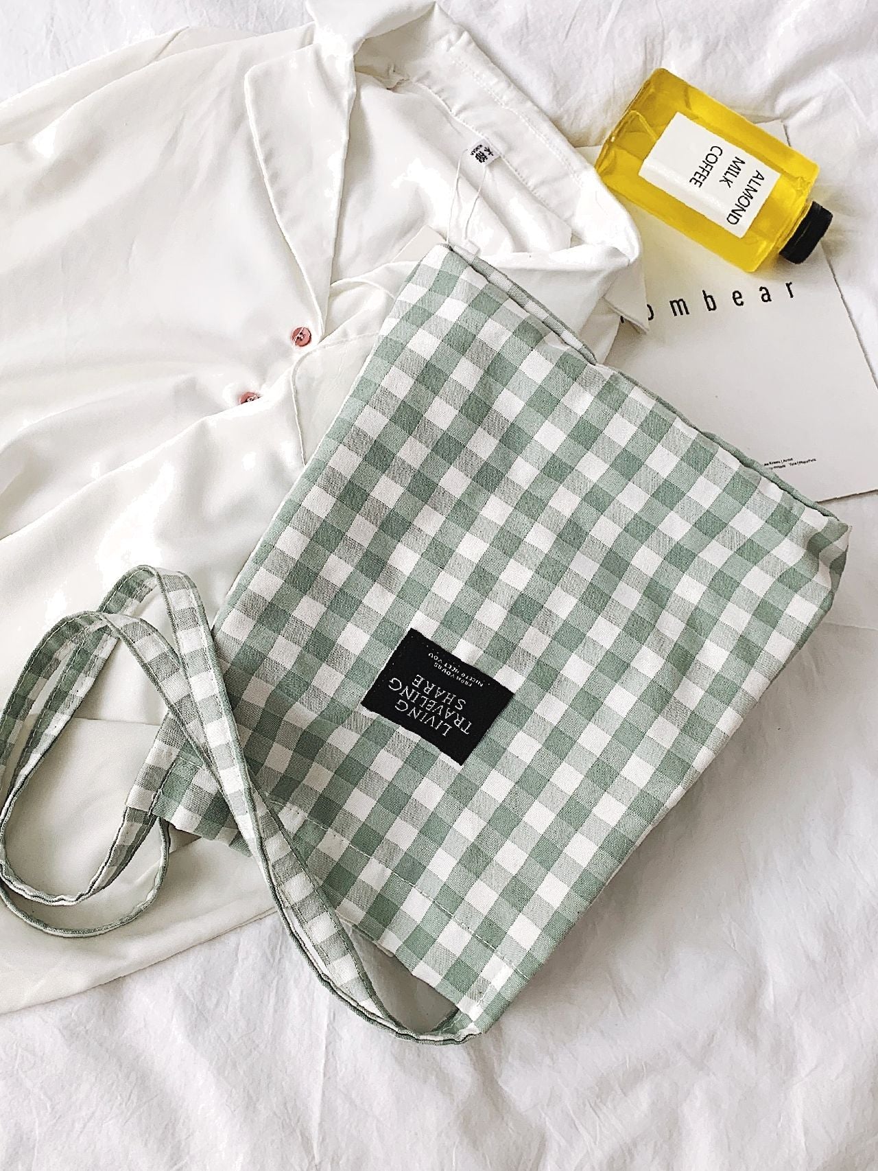 Maxct - Letter Patch Gingham Shopper Bag  - Women Tote Bags