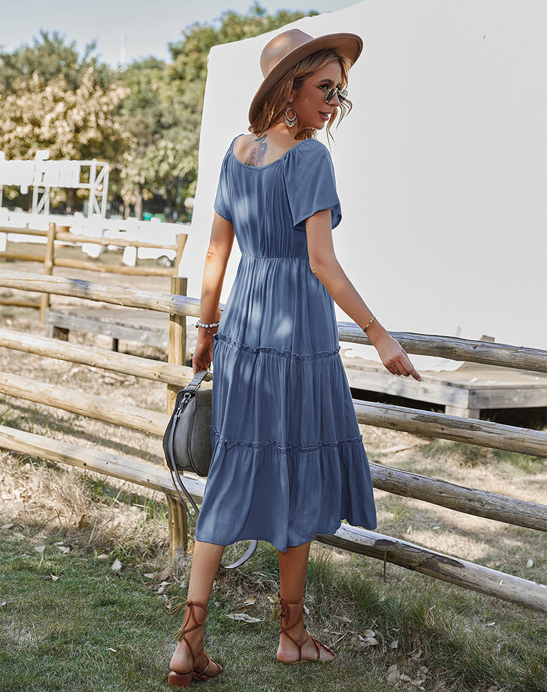 Button Up Frill Trim Dress Maxct