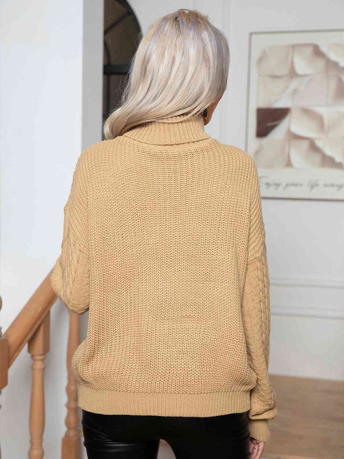Maxct &Turtleneck Cable-Knit Long Sleeve Sweater
