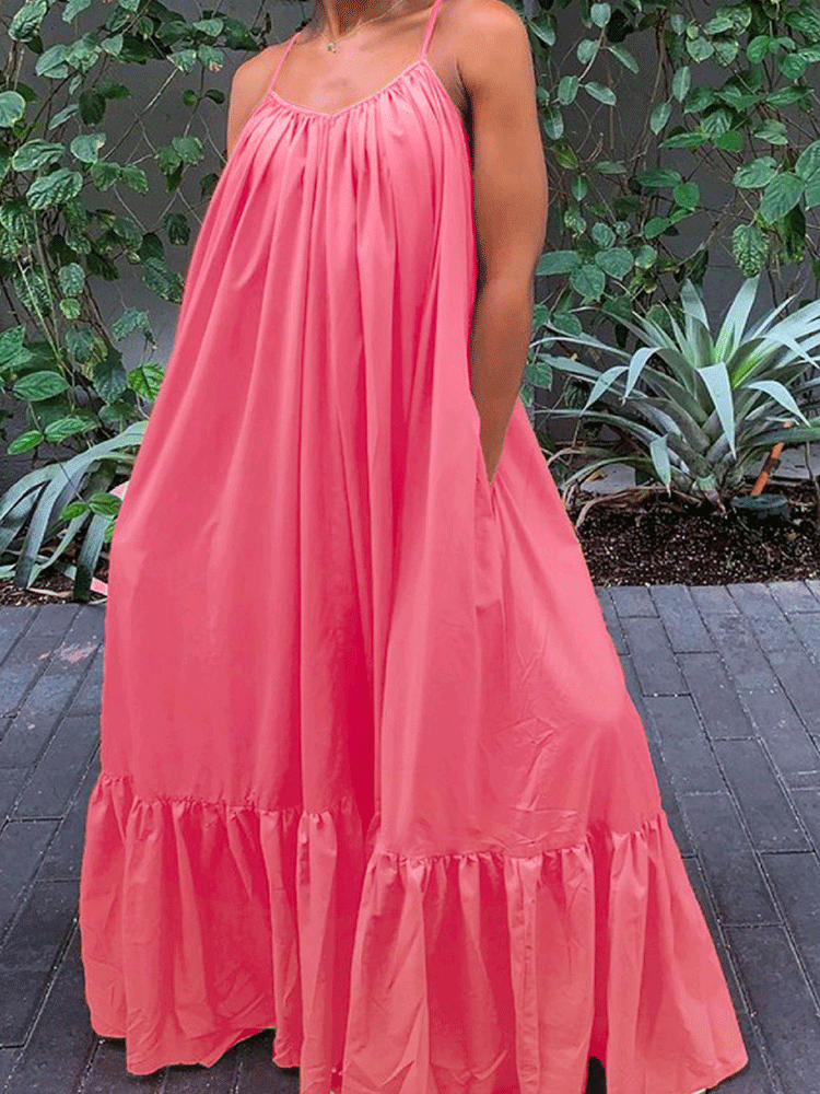 Spaghetti Strap Ruffle Maxi Dress Maxct