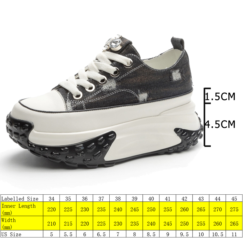 Blinged Out: 6cm Denim Leather Chunky Platform Sneakers - true deals club