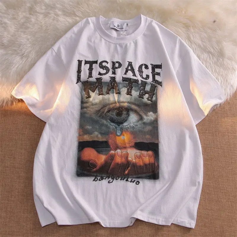 Maxct Fashionable hip-hop women street style printed pattern short sleeved retro couple loose ins pure cotton t-shirt gothic