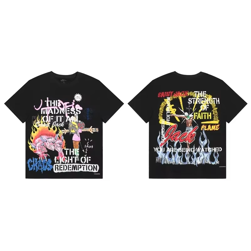 Maxct Rapper Cactus Jack T Shirt Flame Hunting Dog Letter Print Men Women Summer Oversized T-shirts Hip Hop Fashion Short Sleeve Tops