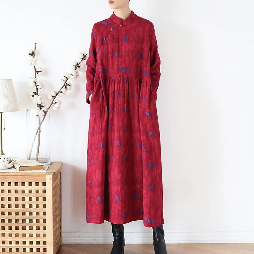 Maxct Women Autumn Ethnic Cotton Linen Dress