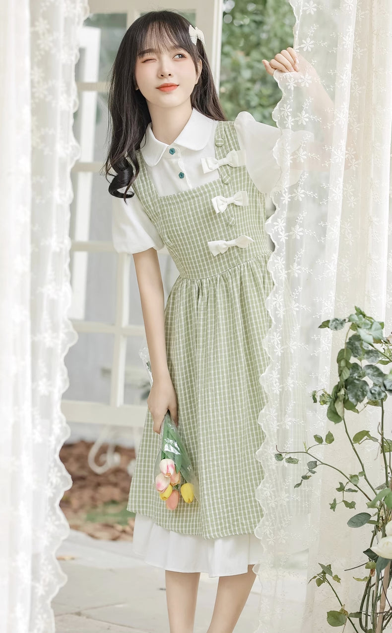 Gingham Bows Twofer Dress Maxct