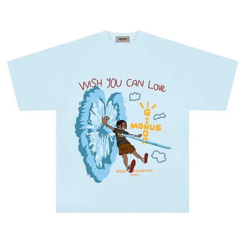 Maxct American Hip-Hop Cartoon Boy Printed Oversized Short-Sleeved T-shirt Y2K Loose Summer Heavy Half-sleeved Street Women Clothing