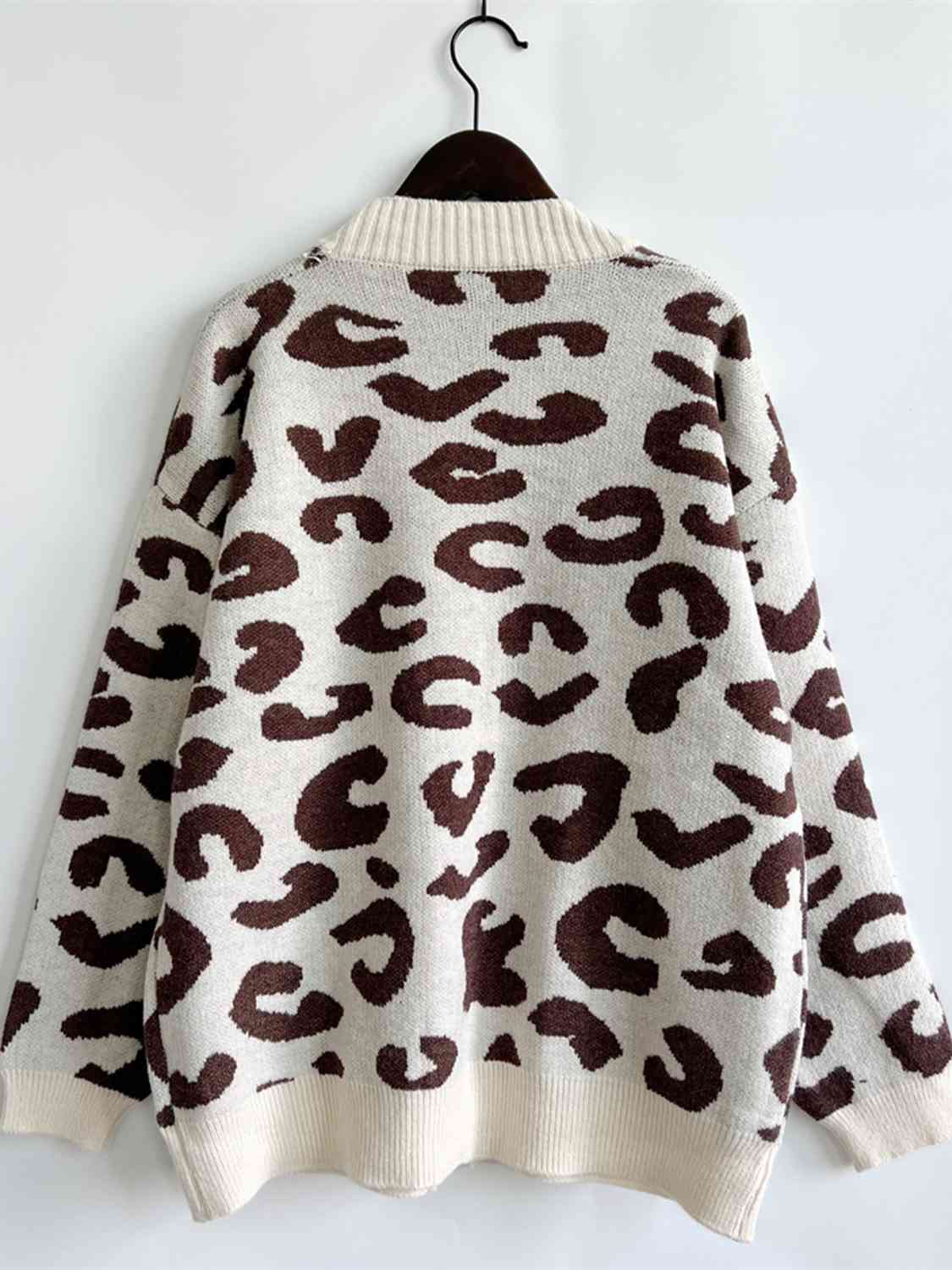 Maxct &Leopard Button Front Cardigan with Pockets