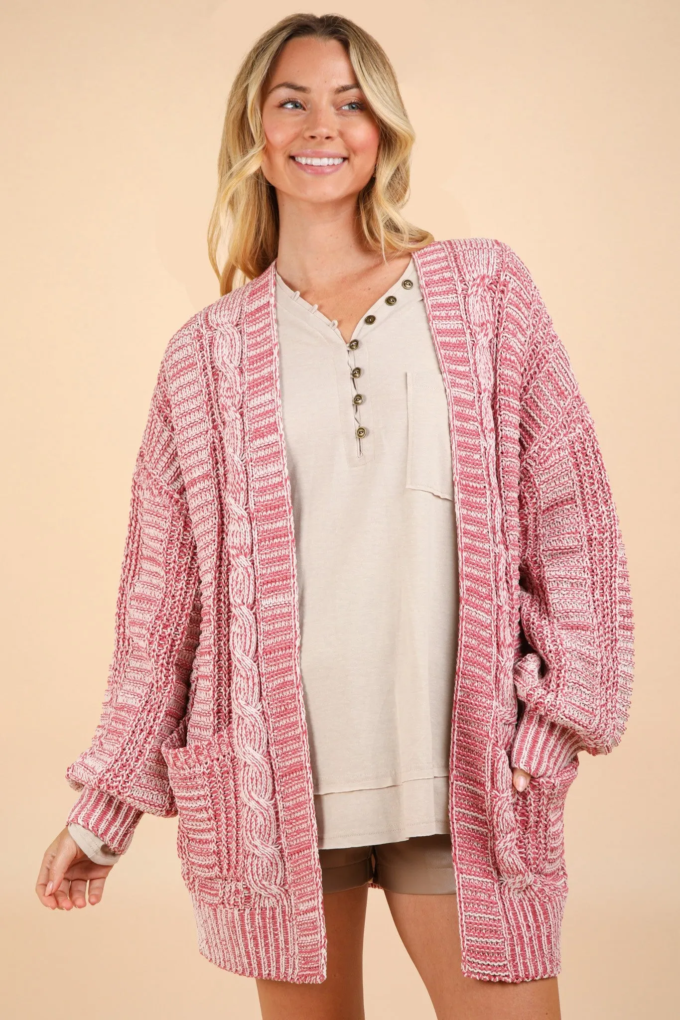 Maxct &VERY J Cable Knit Open Front Cardigan