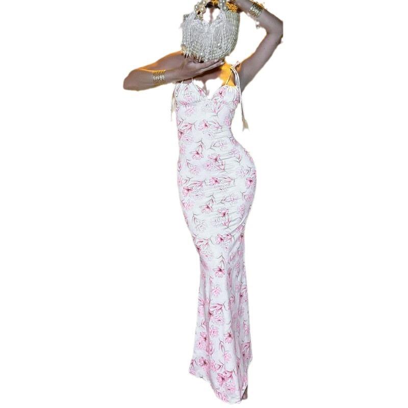 Maxct Women's 2024 Summer Hot-selling Floral Slim-fit Slim Long Bag Hip Sweet Style Sling Dress Women
