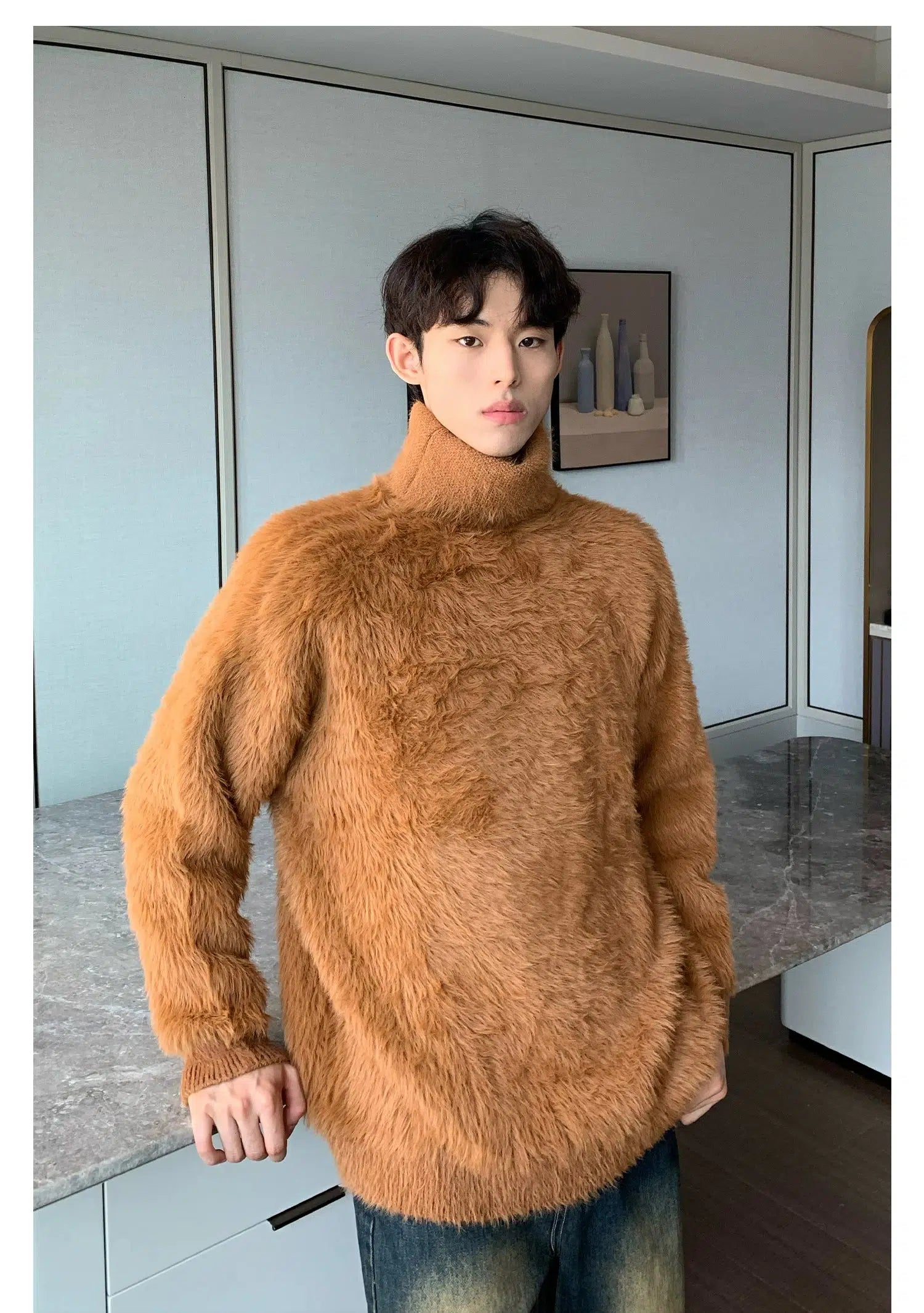 Maxct Furry Faux Mink Turtleneck Sweater