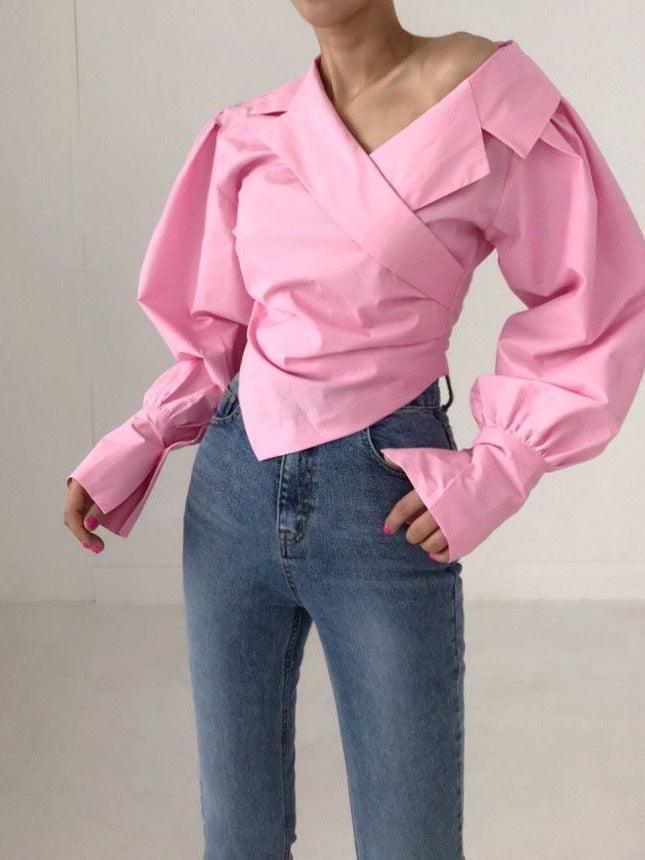 Maxct Irregular Off-the-shoulder Shirt Blouses