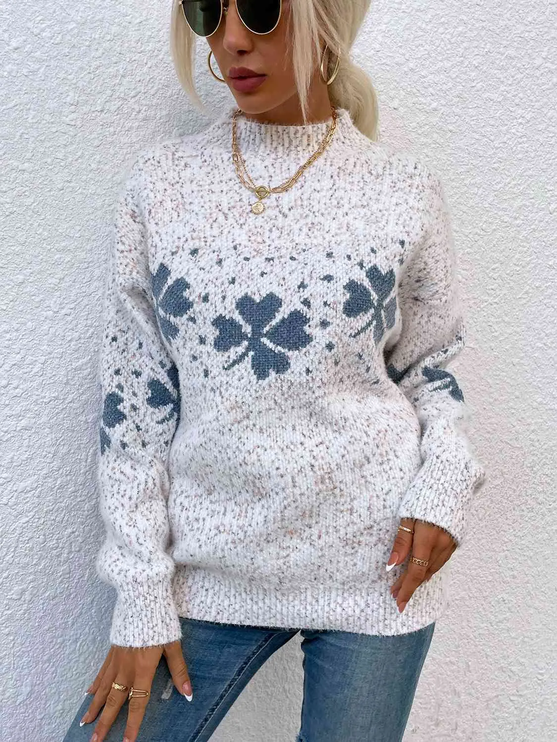 Maxct &Four Leaf Clover Mock Neck Sweater