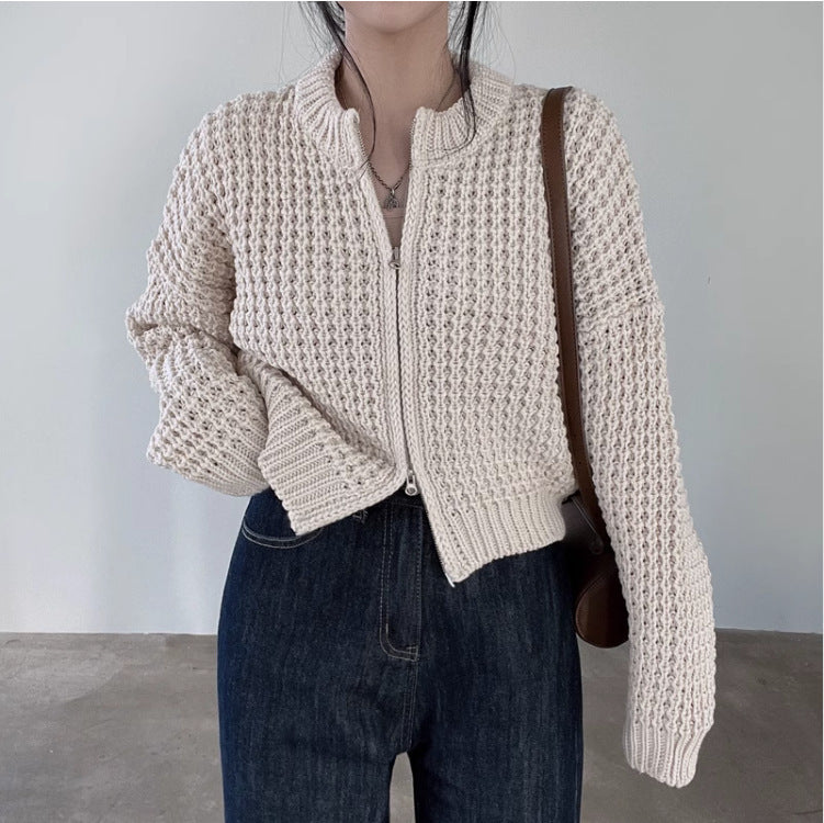 Maxct Vintage Round Neck Zip Up Cardigan