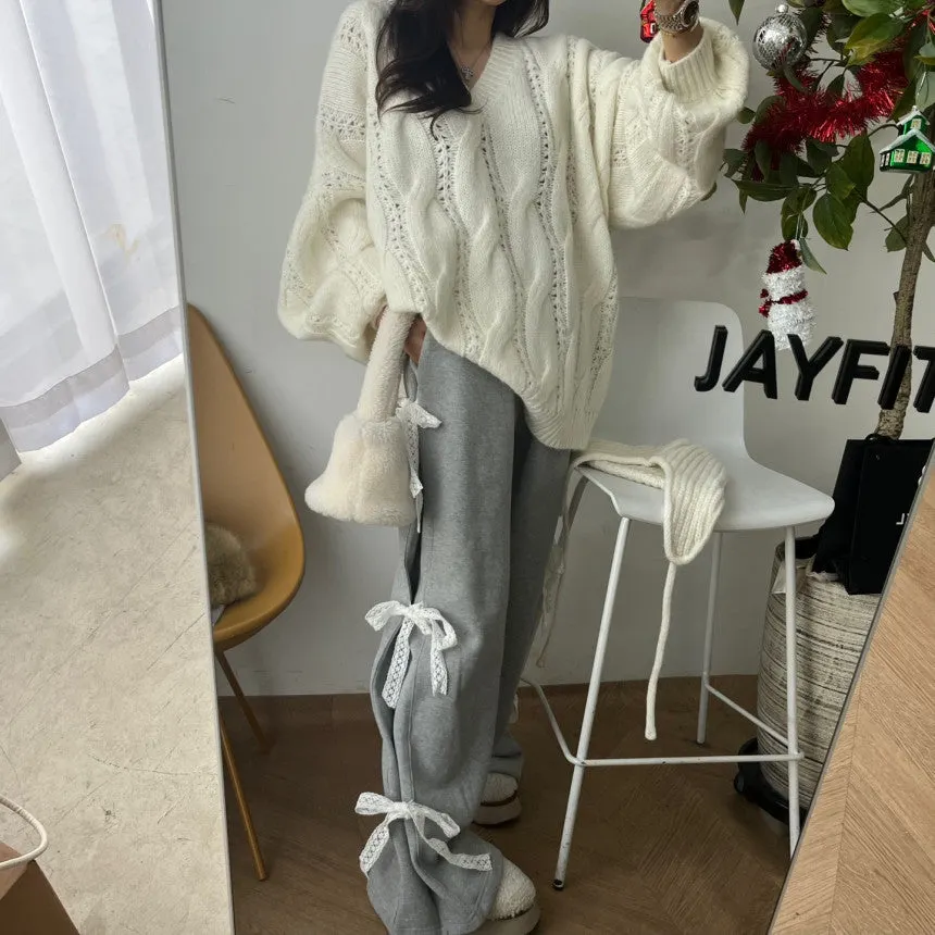 Maxct Side Lace Bow Tie  Baggy Sweatpants