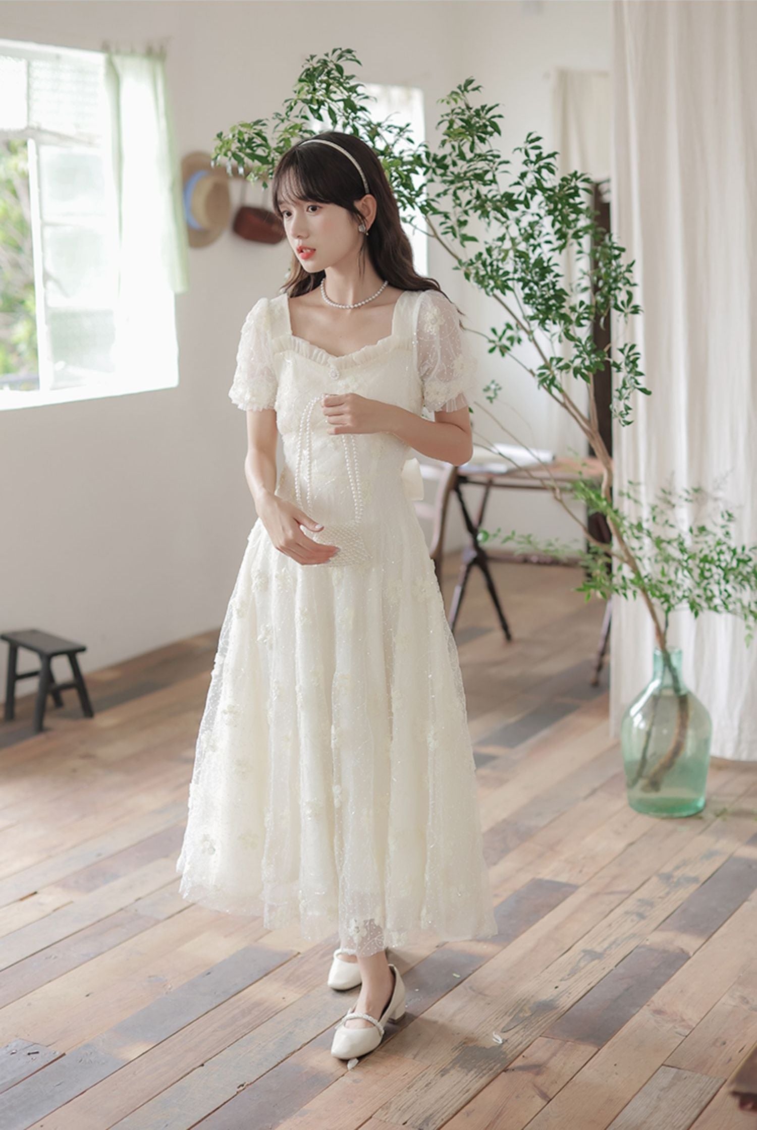 Delicate Flower Sequin Maxi Dress Maxct