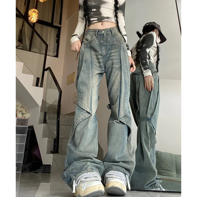 Baggy Blue Jeans High Waist Wide Leg Maxct