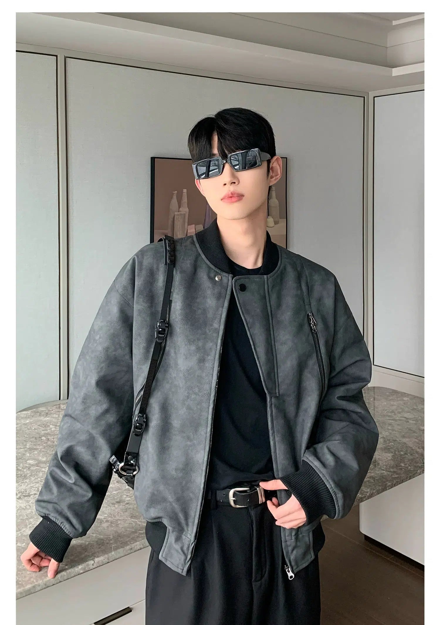 Maxct Washed Baseball Full Zip PU Leather Jacket