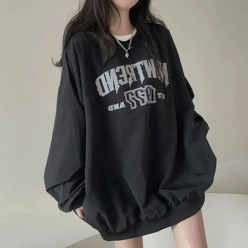 Maxct Letter Print Oversized Round Neck Sweatshirt