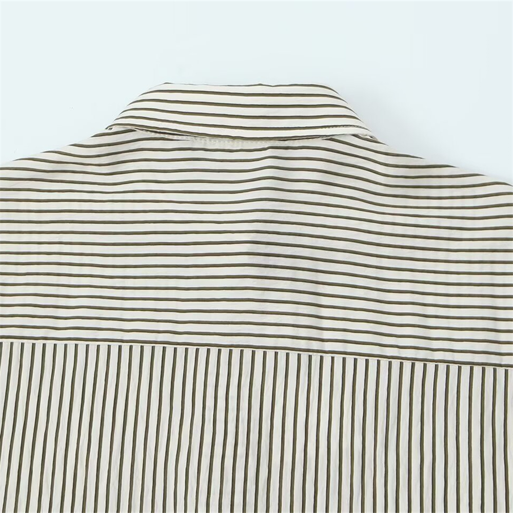 Maxct Autumn New Product Women's Fashion Temperament Striped Long Sleeve Flip Collar Simple Casual Shirt