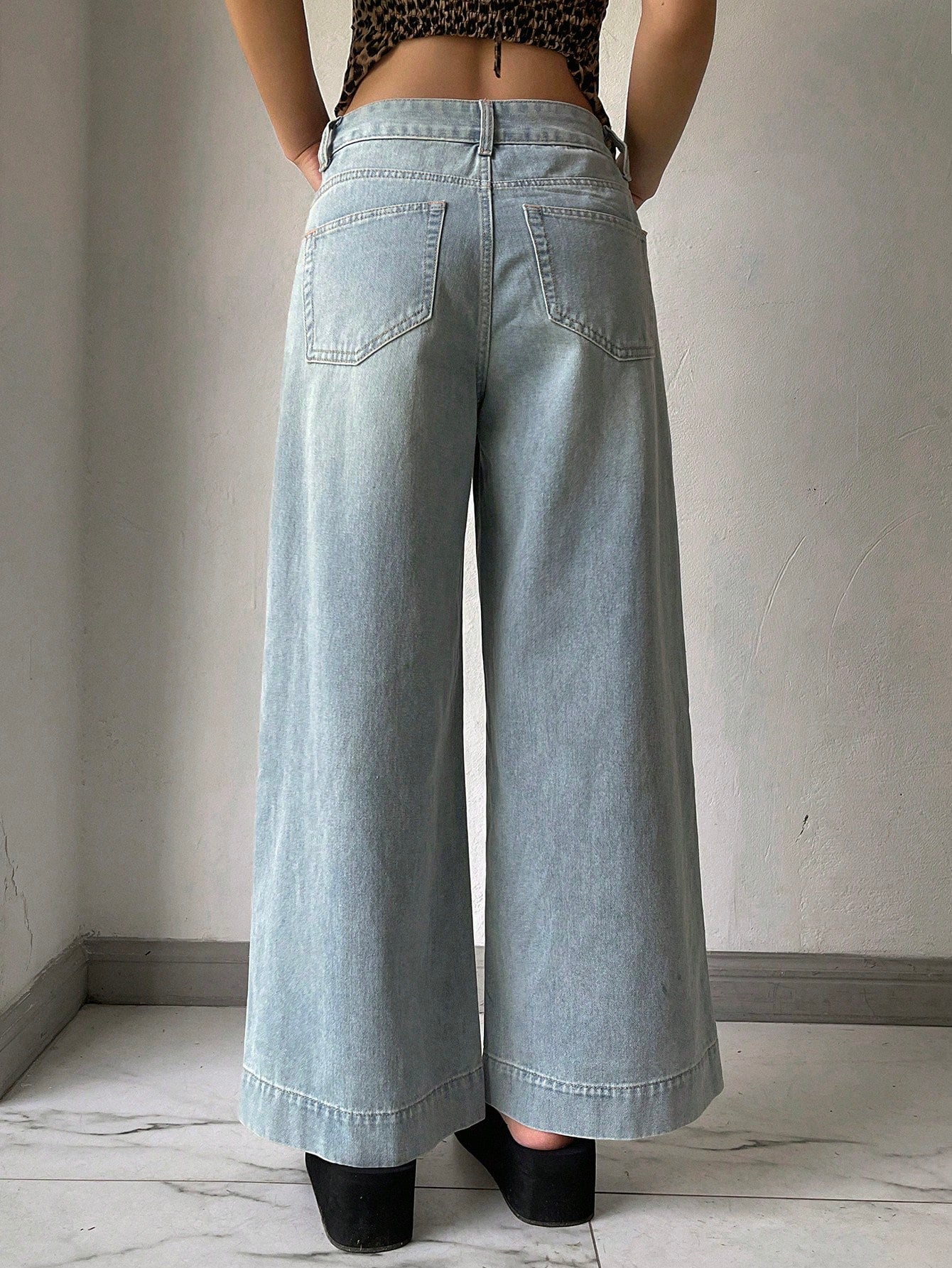 Maxct Women's Loose Fit Casual Wide-Leg Denim Pants With Pockets