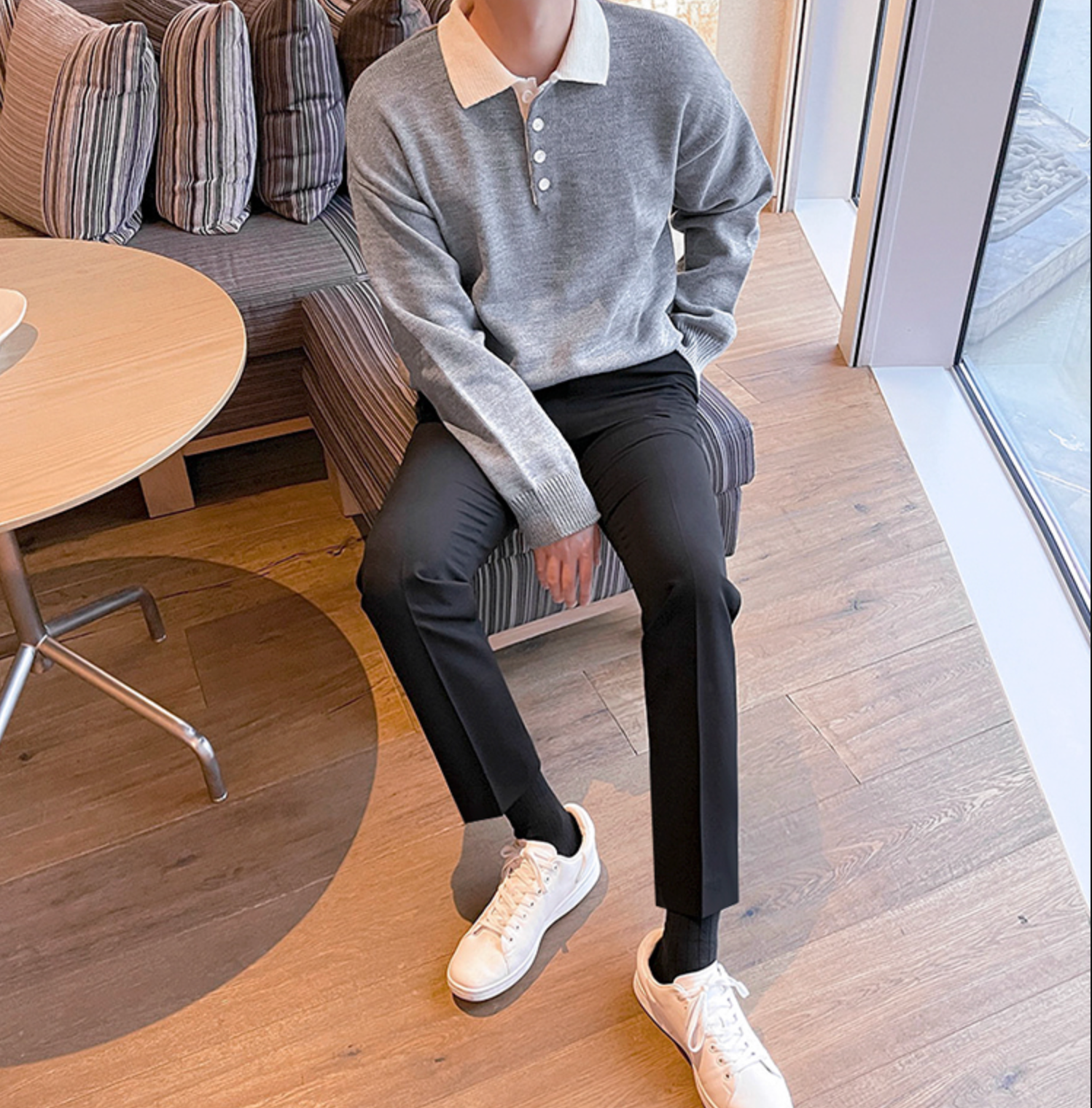 Maxct 5517 Knitted Two-Tone Quarter Button-Up Sweater