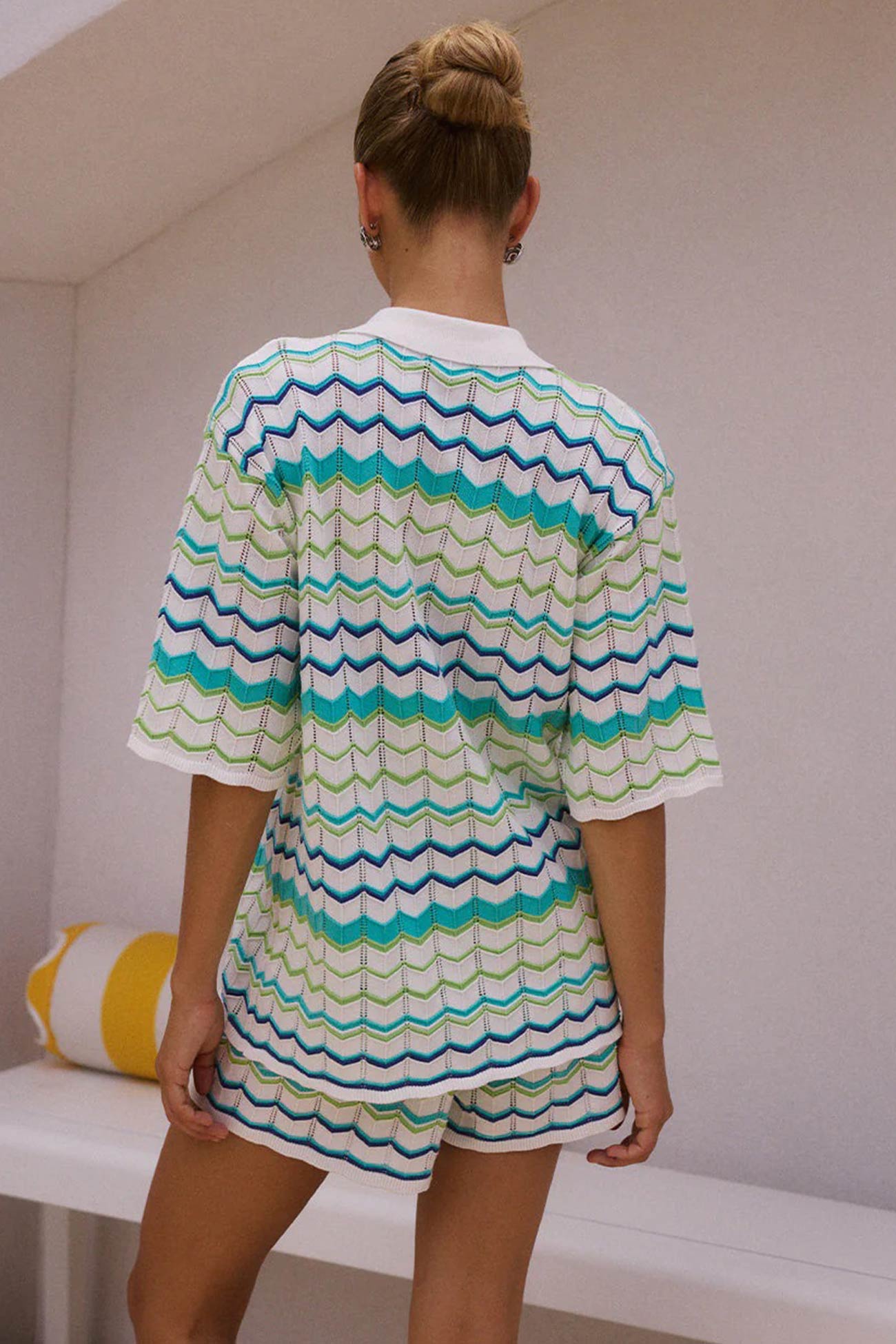 Maxct Contrast Striped Knit Cardigan Shorts Set