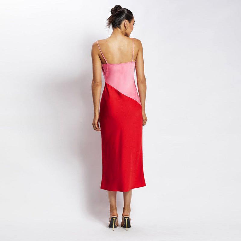 Strawberry Fields Diagonal Panel Satin Midi Dress Maxct