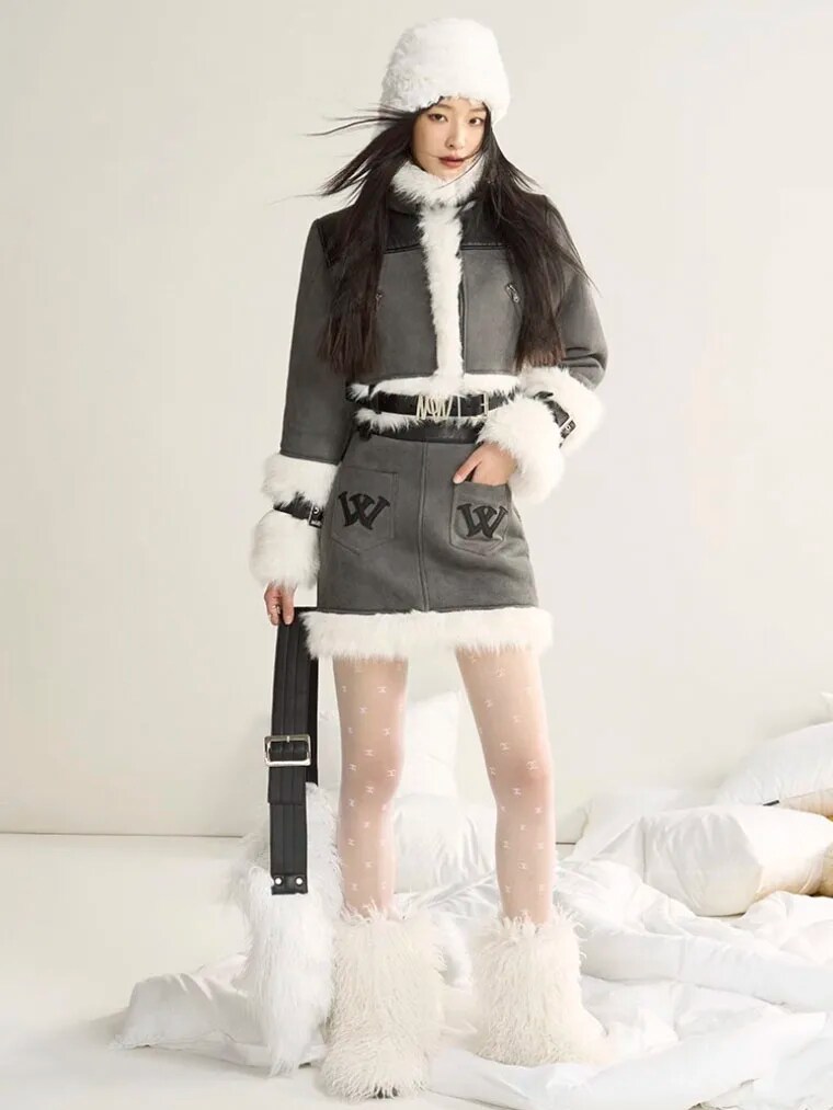 Maxct Artificial Leather Jacket Women Lapel Winter Coat Vintage Female Fleece Warm Thick Chic Tops