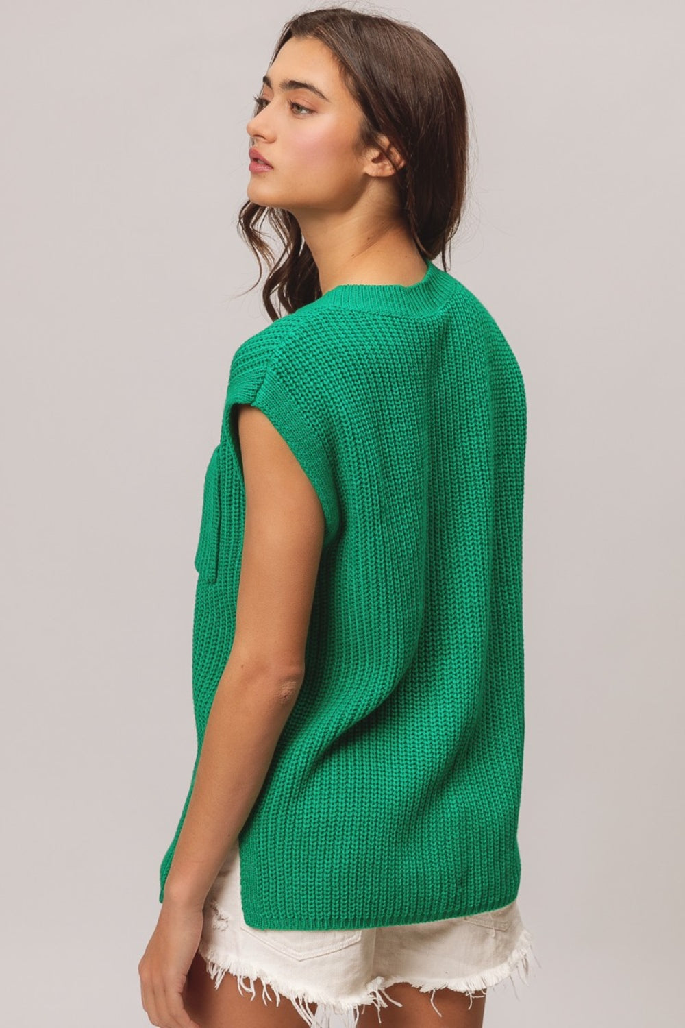 Maxct &BiBi Patch Pocket Cap Sleeve Sweater Top