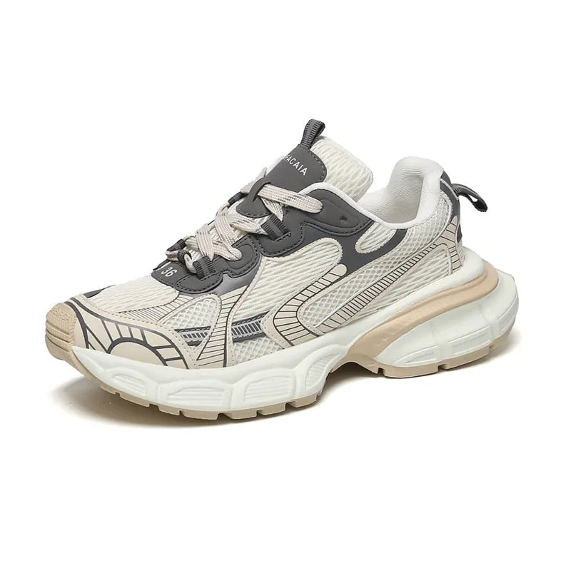 White Chunky Sneakers 5cm Leather Shoes Maxct