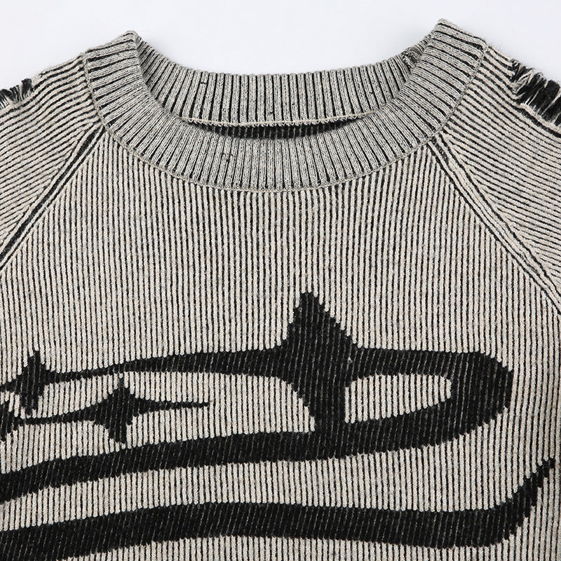 Maxct 2024 Fall Fashion Street Tattered Splice Frayed Hem Sweater