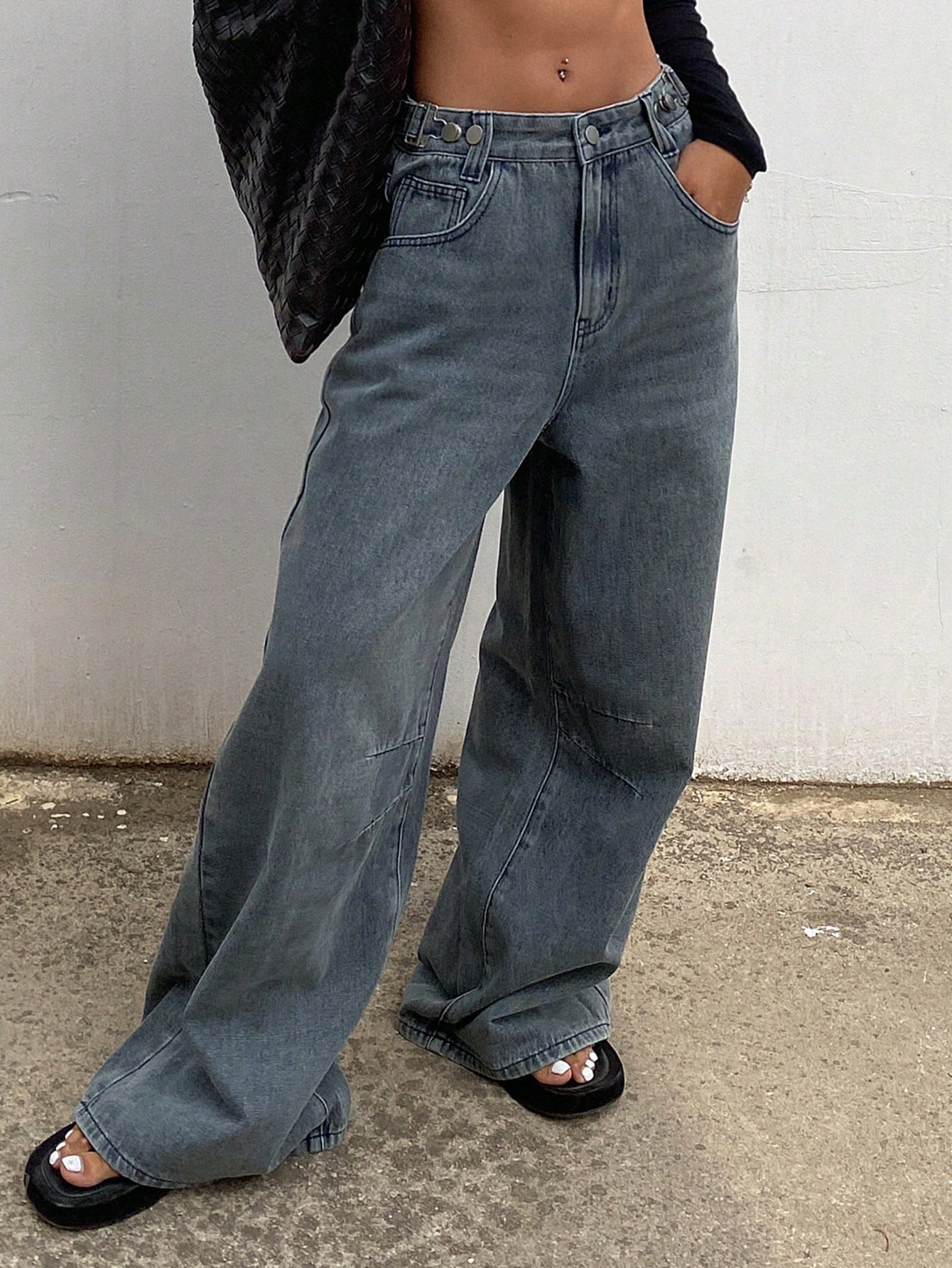 Maxct Ladies' Flared Jeans, Vintage Washed Denim Wide Leg Pants