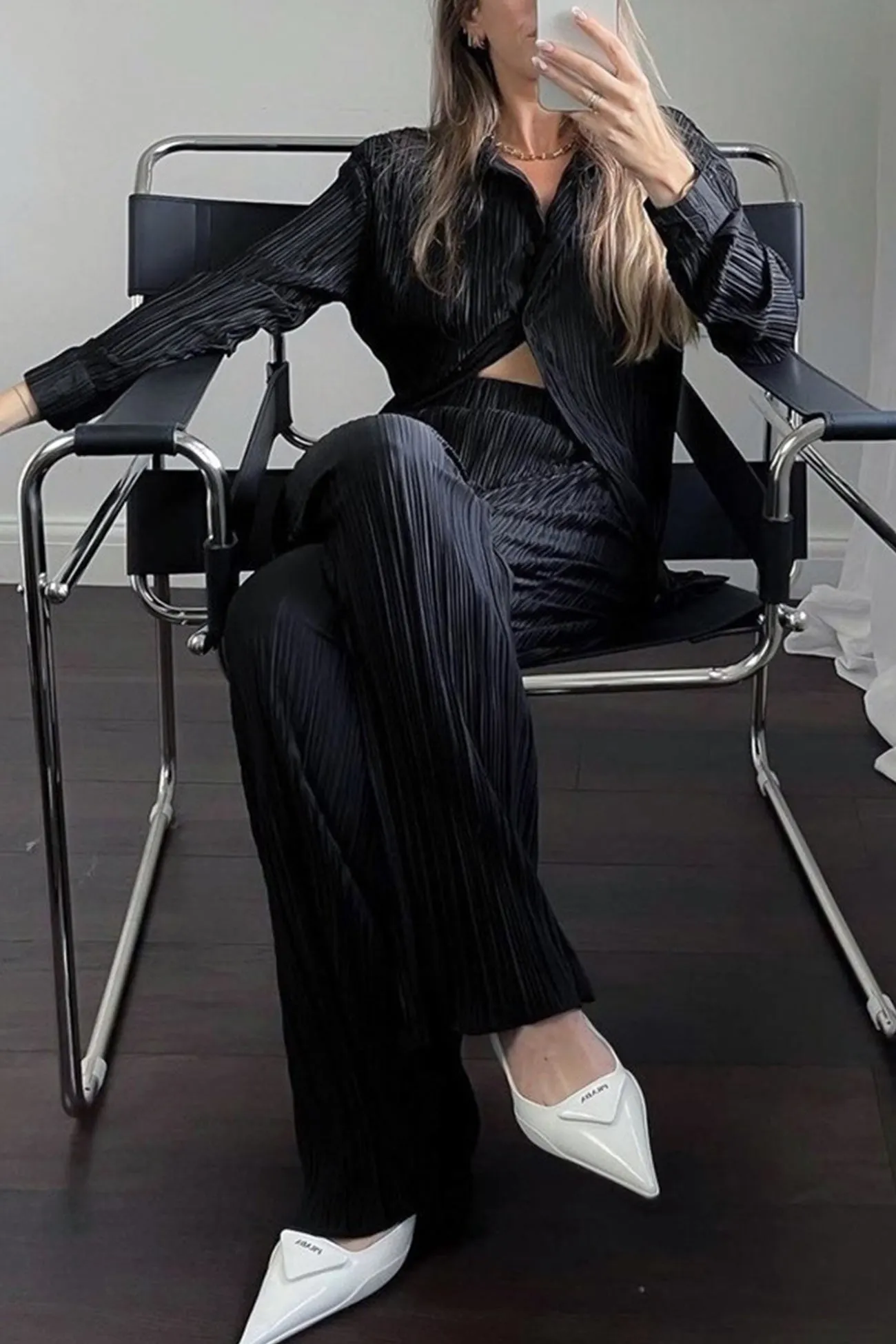 Maxct Pleated Shirt Wide Leg Pants Set - Image 11