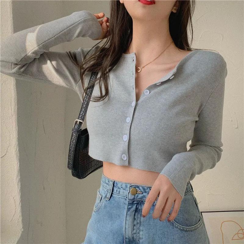 Maxct Women Cardigans Solid O-neck Knitted Stretchy Bm Style Trendy Cozy Retro Fairy Sweet Kawaii Ulzzang All-match Crop Tops Hot Slim