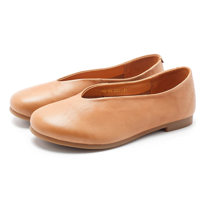 Handmade Genuine Slip Ons Breathable Flats Loafers Black/Beige/Apricot/Brown Maxct