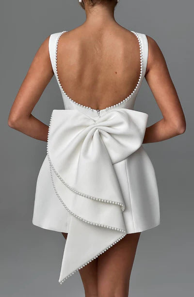 Pearl Bow Short Backless Dress Maxct
