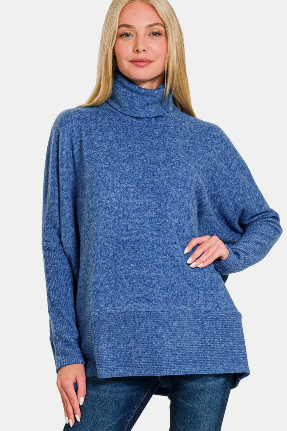 Maxct &Zenana Full Size Brushed Melange Hacci Turtleneck Sweater