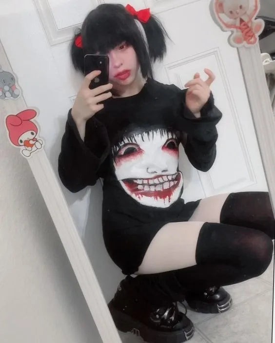 Maxct Y2k Harajuku Vintage Aesthetic Terror Print Oversized Graphic T Shirts Casual Summer Gothic Fashion GrungeTops Women T-shirts
