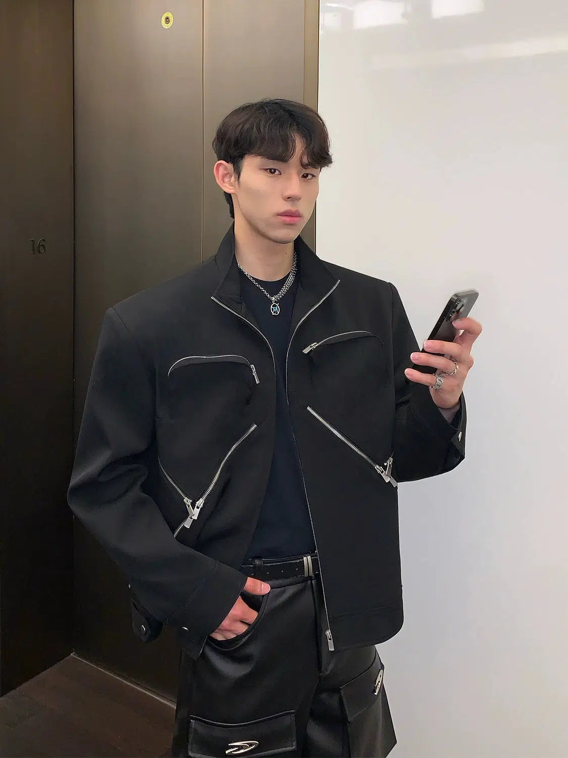 Maxct Black Zip-up Jacket with Shoulder Pads