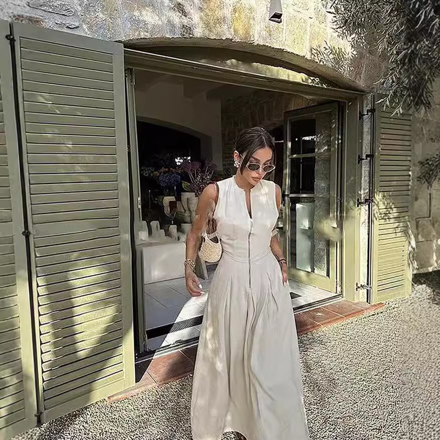 Maxct dress to impress outfits New Women's Fashionable round Neck Sleeveless Waist Dress