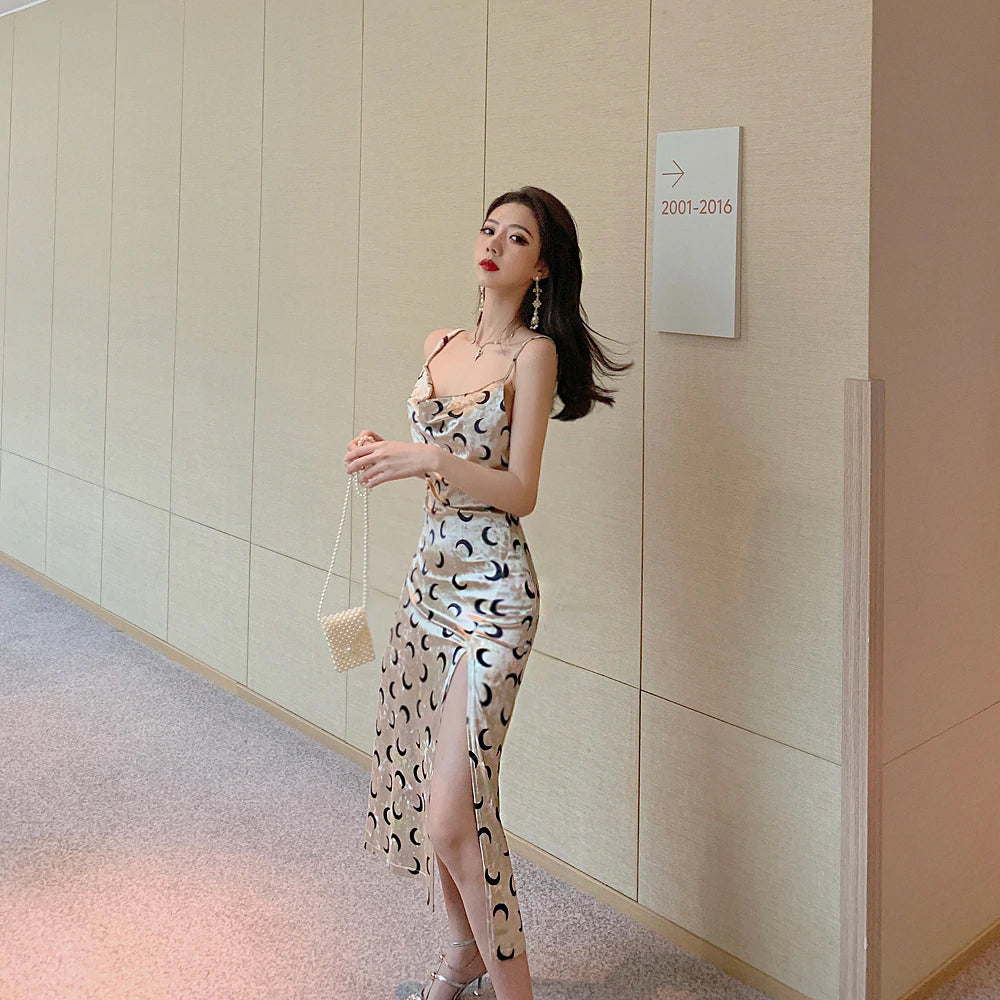 Moon Pattern Slim Sexy Dress Maxct